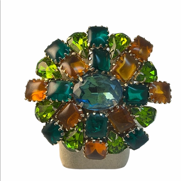 Vintage C1960s Crystal green amber brooch LG Juliana ? - Picture 11 of 13